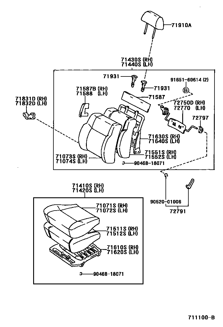 Toyota HILUX 座椅和座椅滑轨 EPC diagram — 711100B