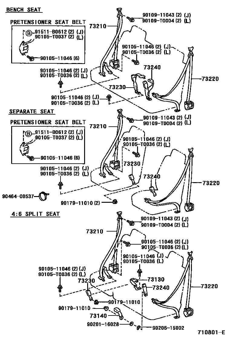 Toyota HILUX seat belt EPC diagram — 710801E
