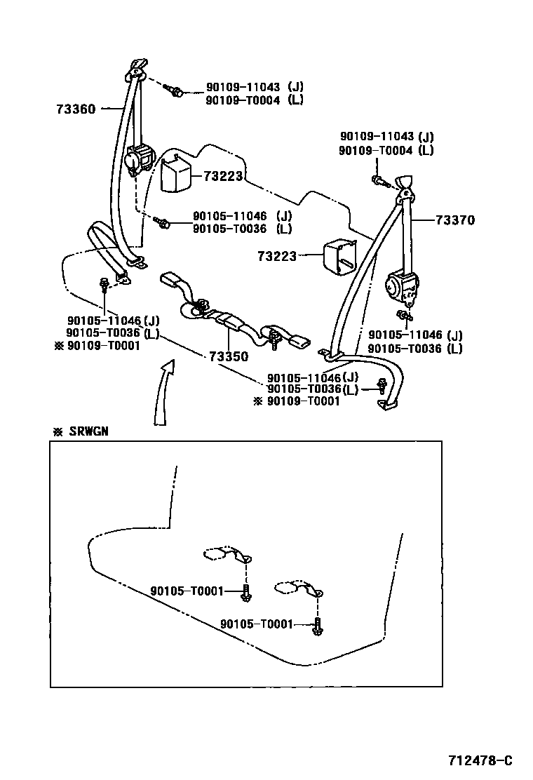 Toyota HILUX seat belt EPC diagram — 712478C