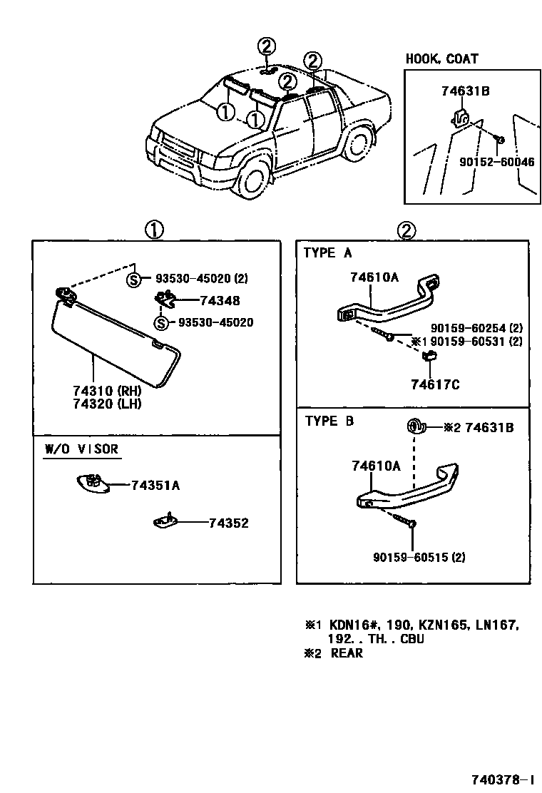 Toyota HILUX 扶手和遮阳板 EPC diagram — 740378I