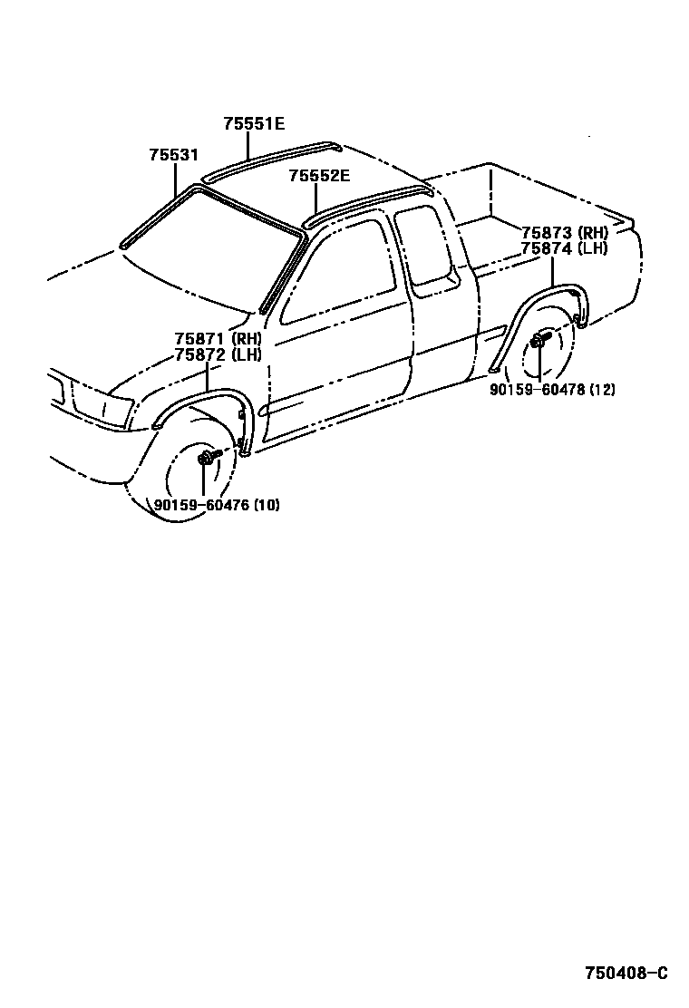 Toyota HILUX 防护条 EPC diagram — 750408C