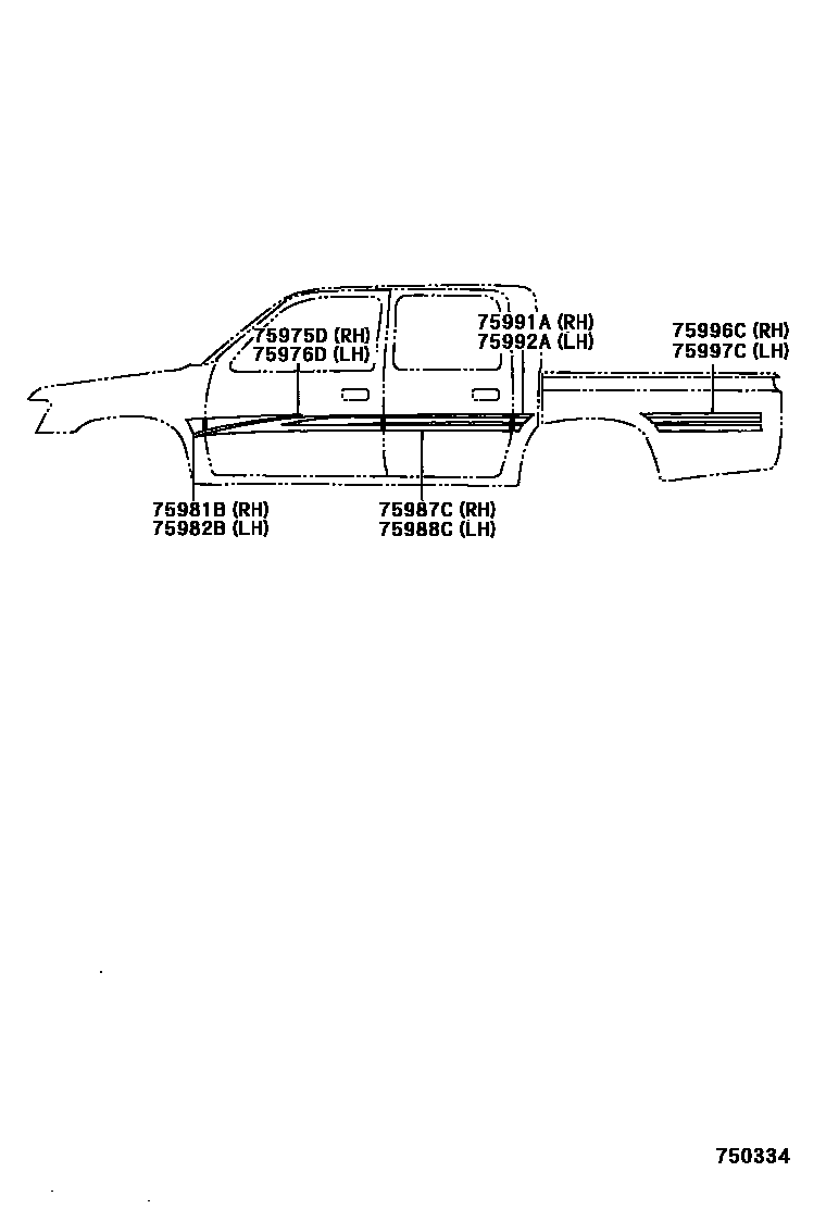 Toyota HILUX 车身镶条 EPC diagram — 750334