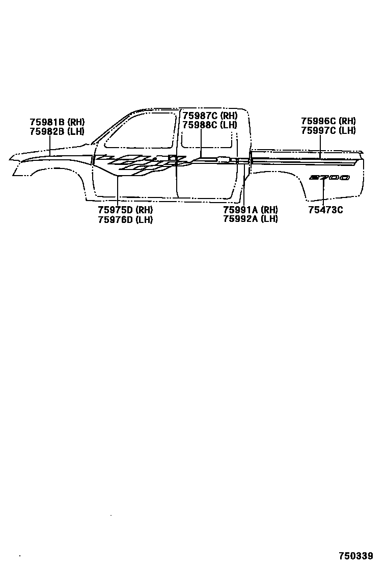 Toyota HILUX 车身镶条 EPC diagram — 750339