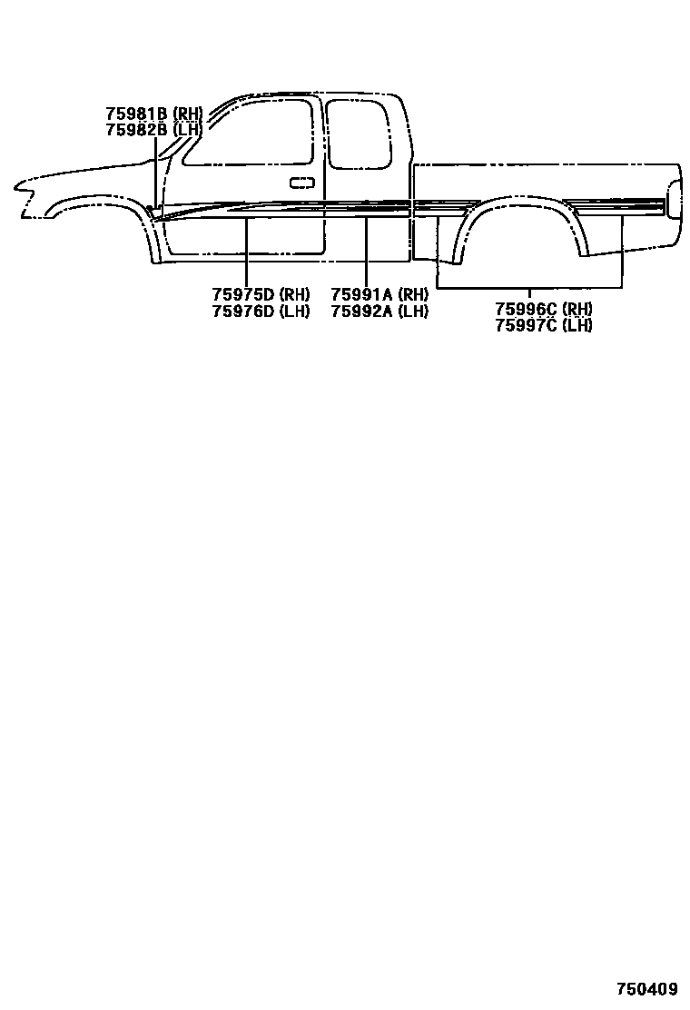 Toyota HILUX 车身镶条 EPC diagram — 750409