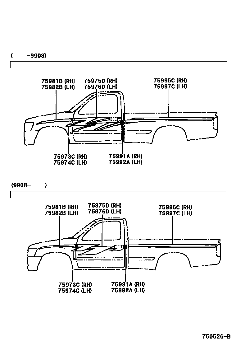 Toyota HILUX 车身镶条 EPC diagram — 750526B