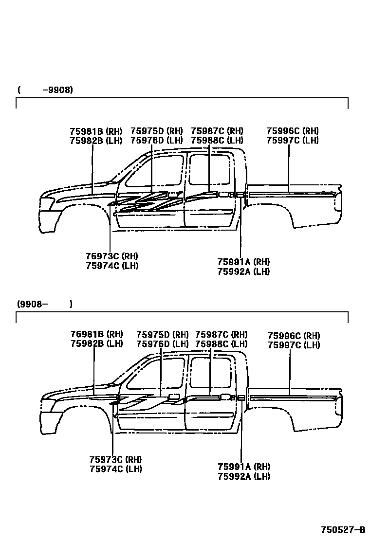 Toyota HILUX 车身镶条 EPC diagram — 750527B