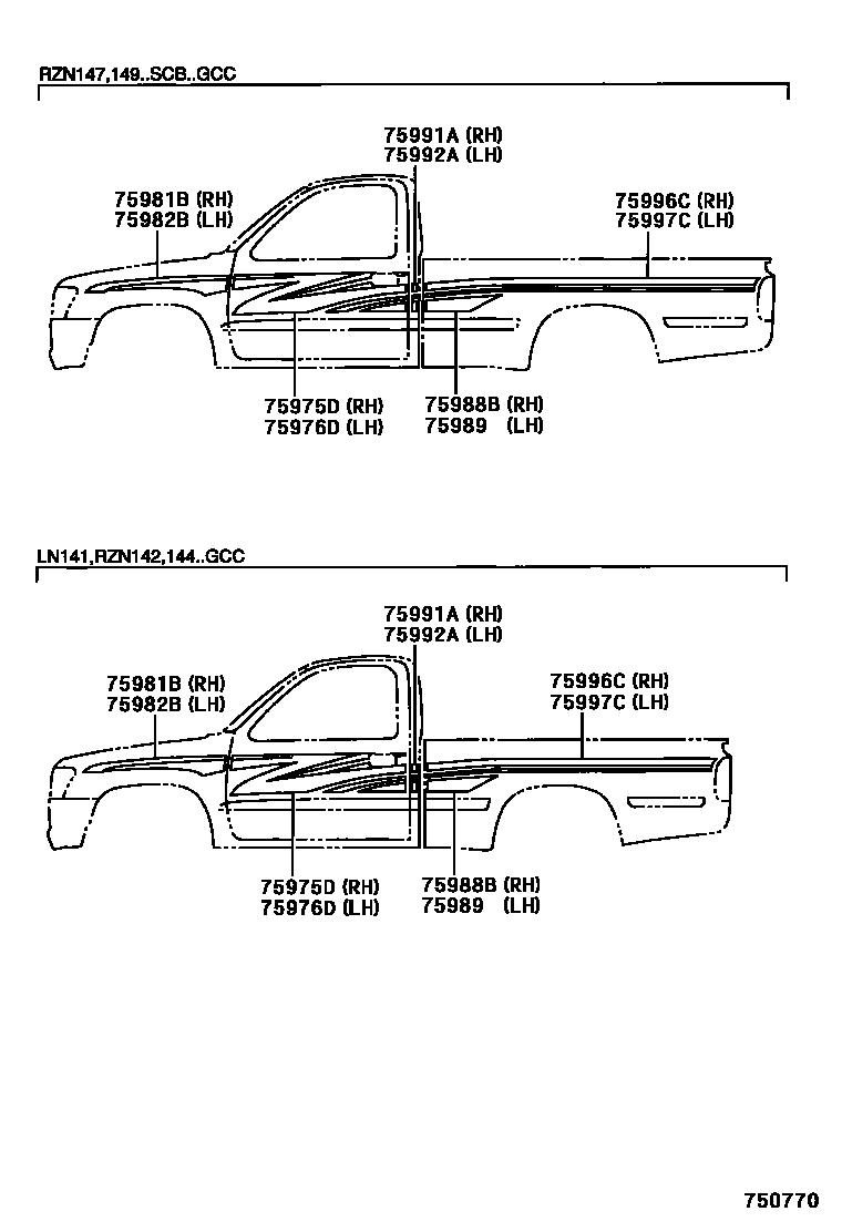 Toyota HILUX 车身镶条 EPC diagram — 750770