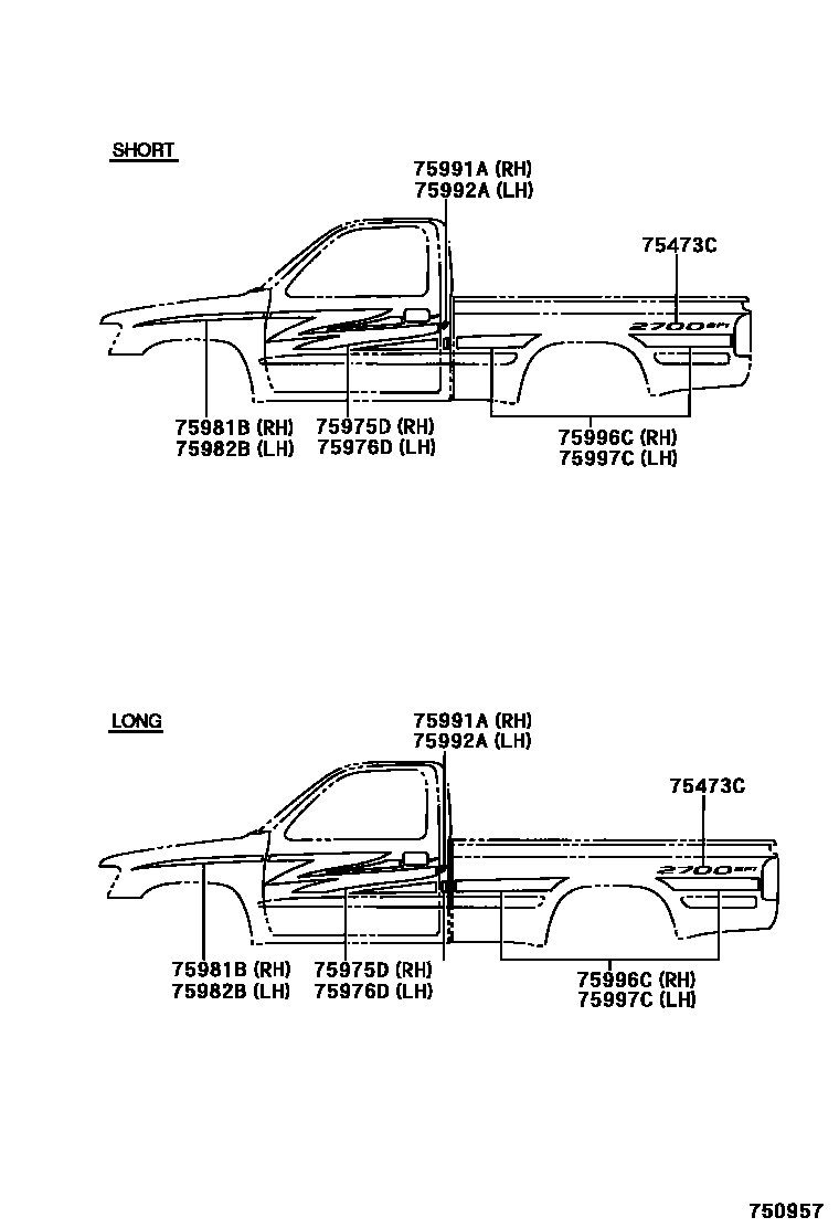 Toyota HILUX 车身镶条 EPC diagram — 750957
