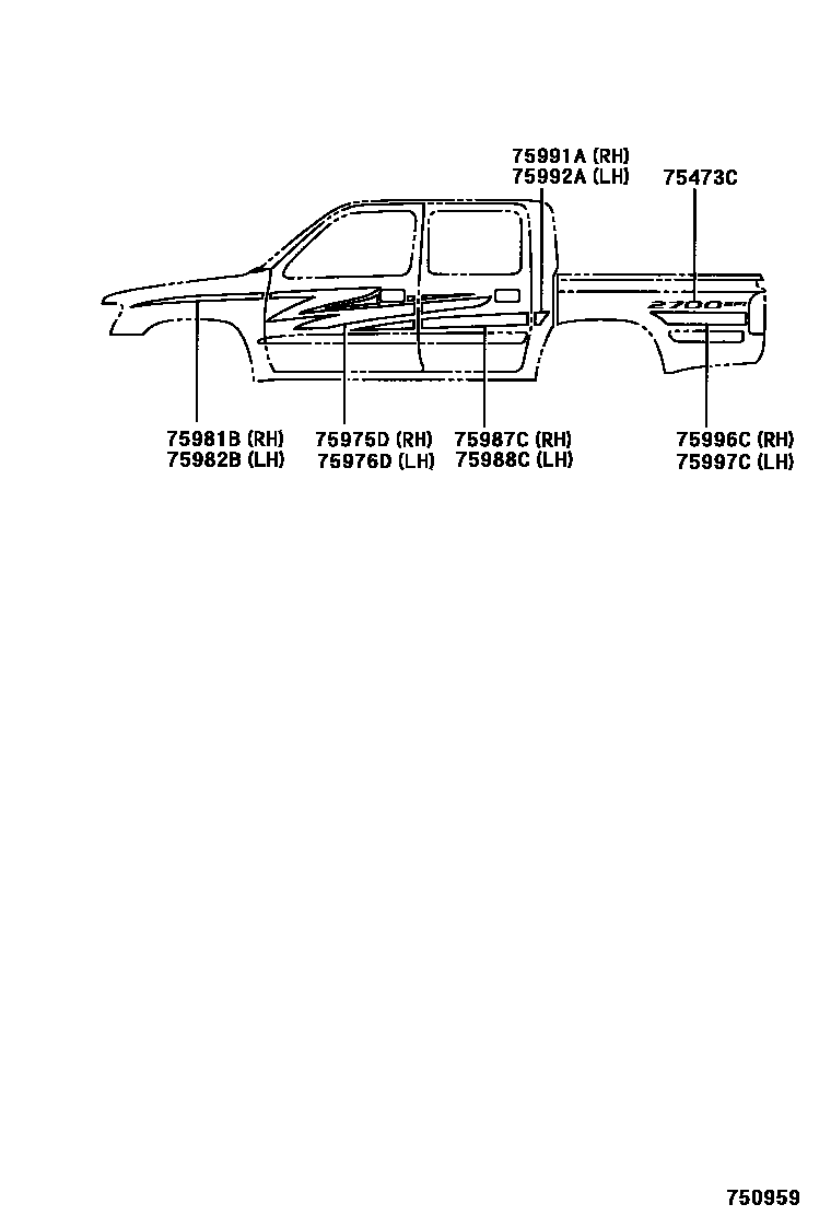 Toyota HILUX 车身镶条 EPC diagram — 750959