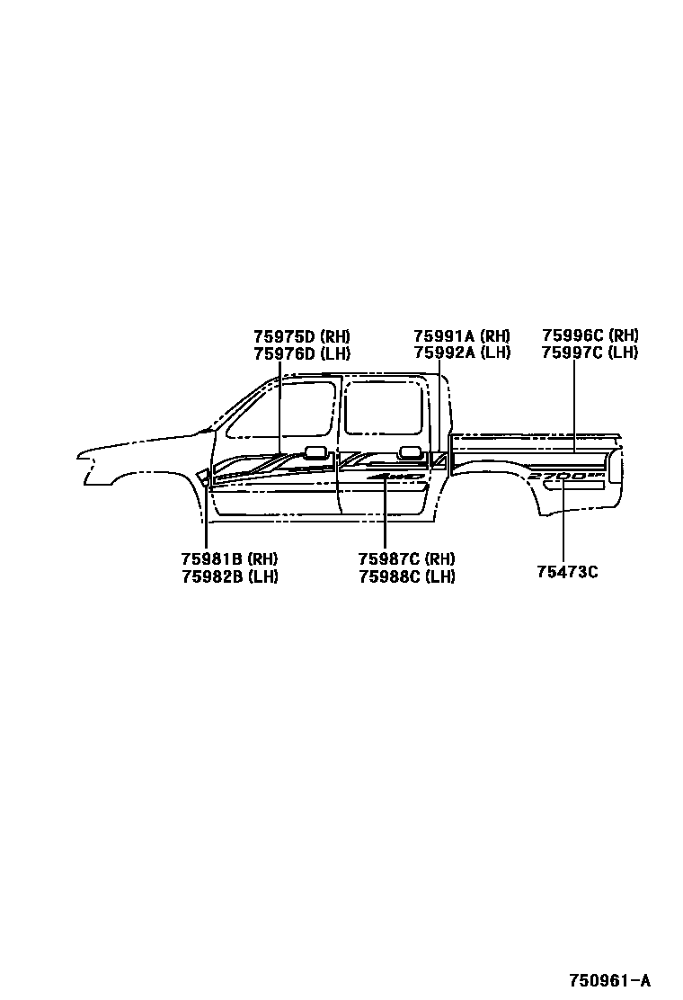 Toyota HILUX 车身镶条 EPC diagram — 750961A