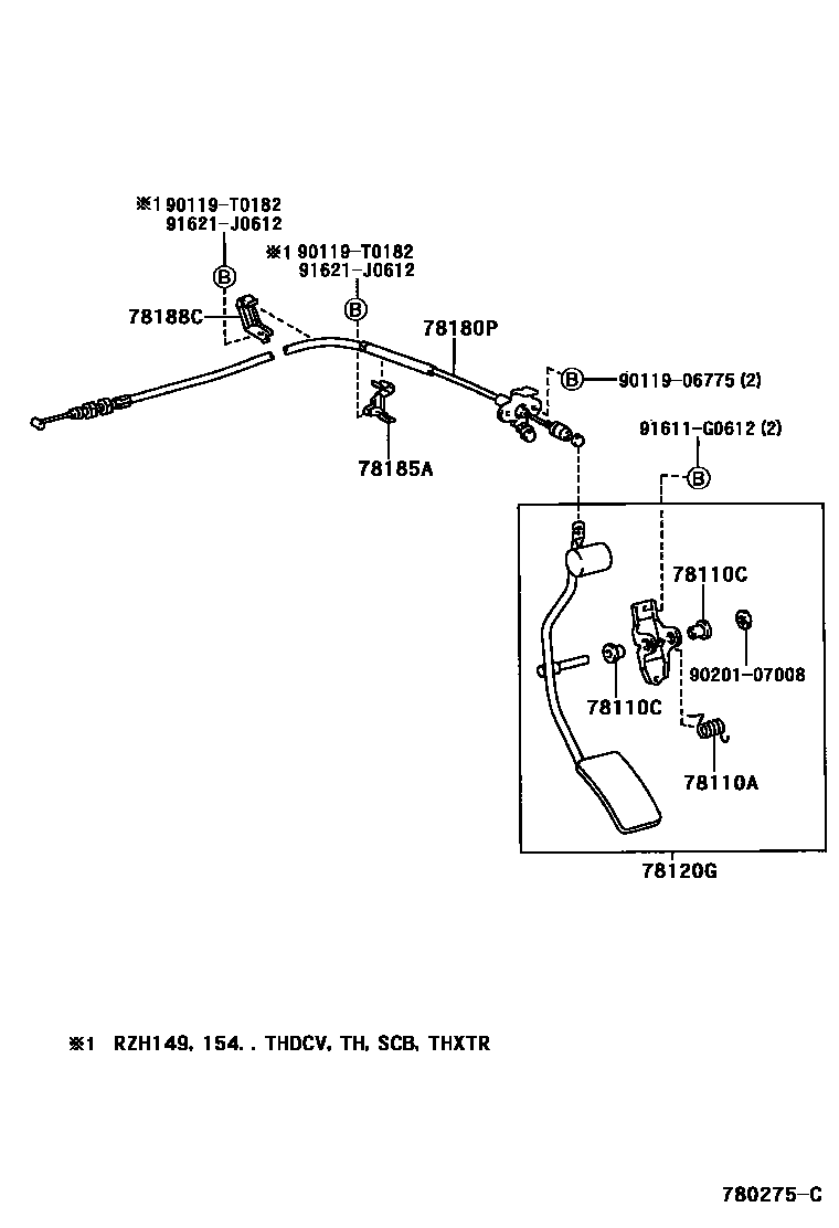 Toyota HILUX accelerator pedal connecting rod EPC diagram — 780275C
