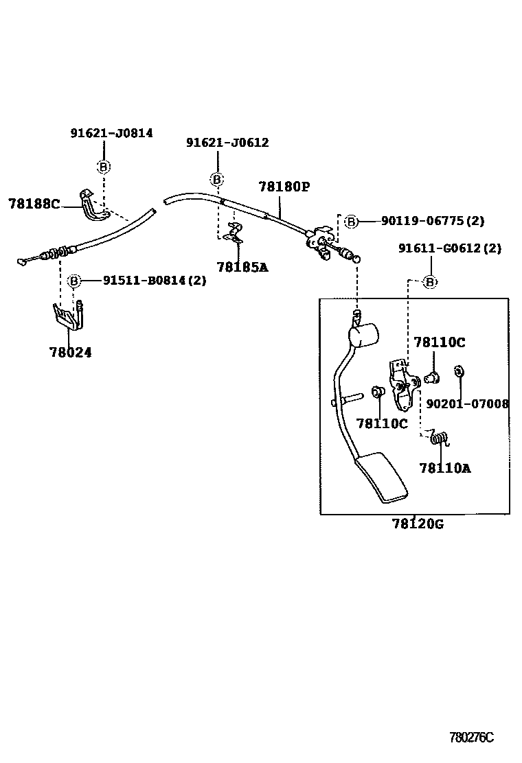 Toyota HILUX accelerator pedal connecting rod EPC diagram — 780276C