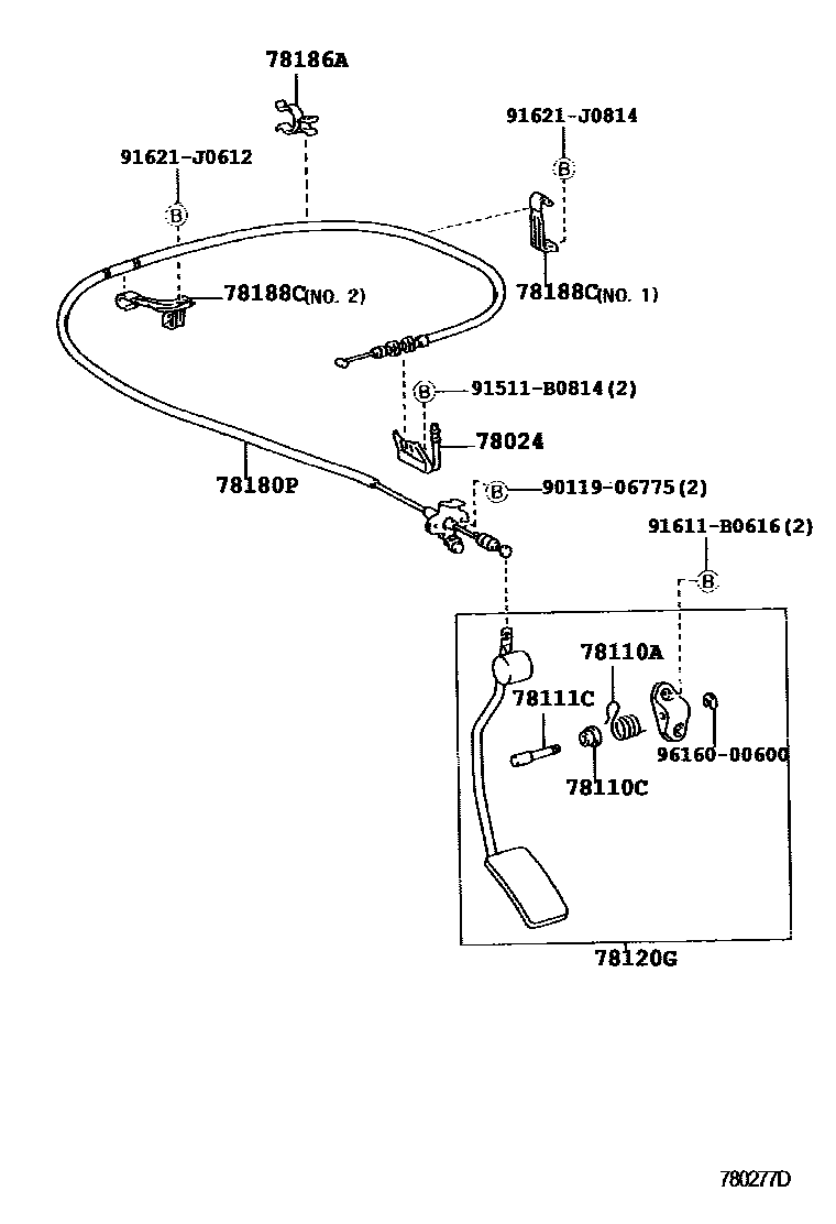 Toyota HILUX accelerator pedal connecting rod EPC diagram — 780277D