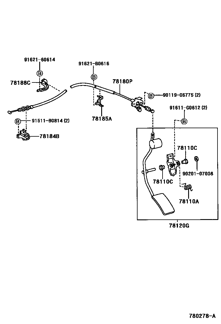 Toyota HILUX accelerator pedal connecting rod EPC diagram — 780278A