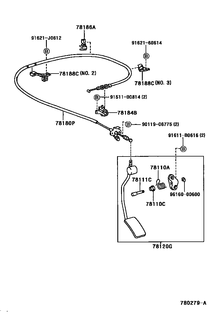 Toyota HILUX accelerator pedal connecting rod EPC diagram — 780279A