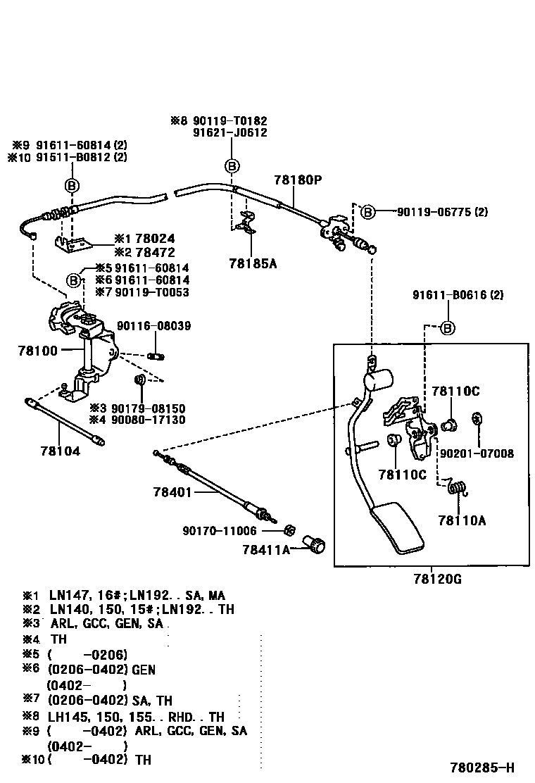 Toyota HILUX accelerator pedal connecting rod EPC diagram — 780285H