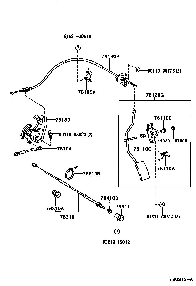 Toyota HILUX accelerator pedal connecting rod EPC diagram — 780373A