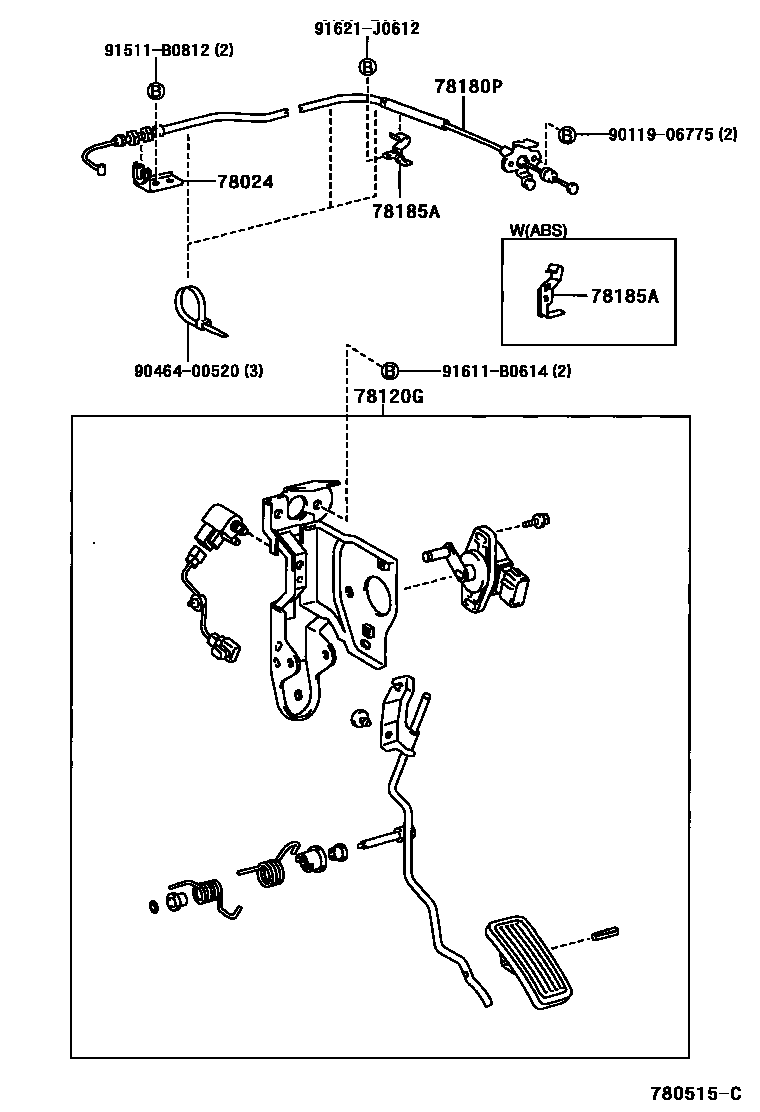 Toyota HILUX accelerator pedal connecting rod EPC diagram — 780515C