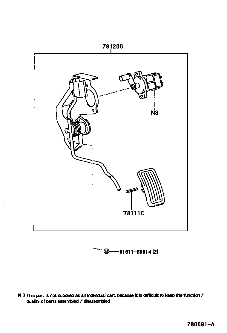 Toyota HILUX accelerator pedal connecting rod EPC diagram — 780691A