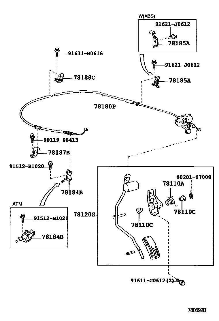 Toyota HILUX accelerator pedal connecting rod EPC diagram — 780692B
