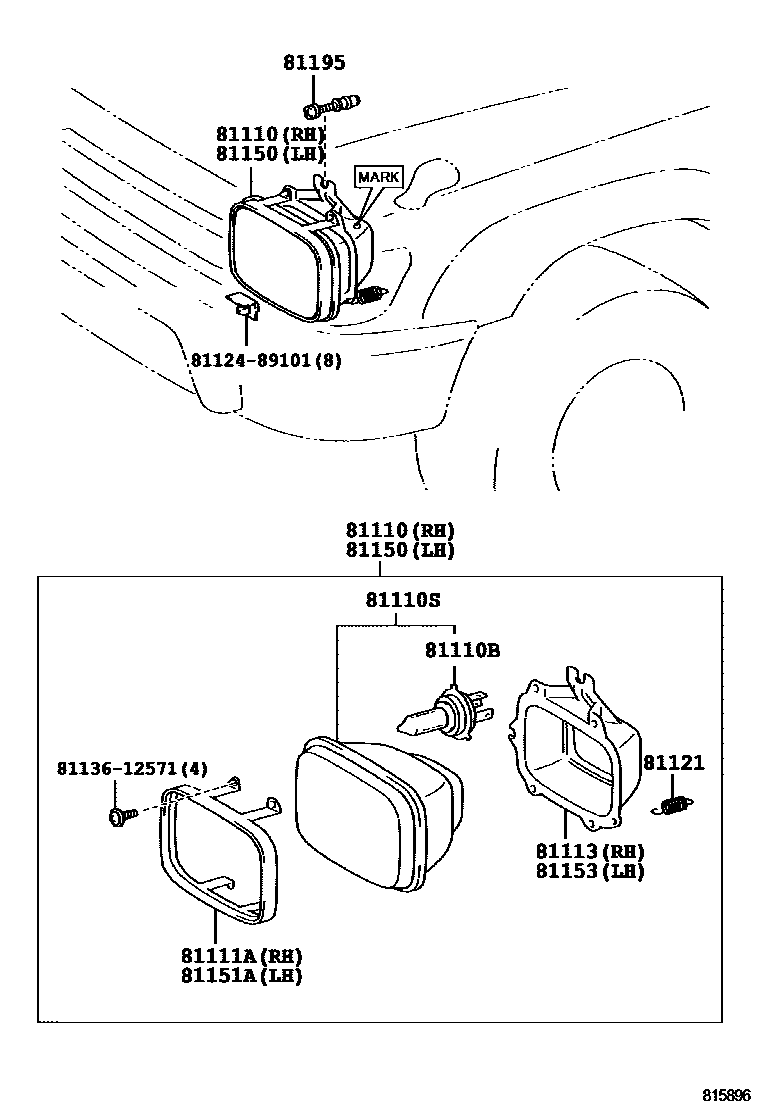 Toyota HILUX Headlamp EPC diagram — 815896