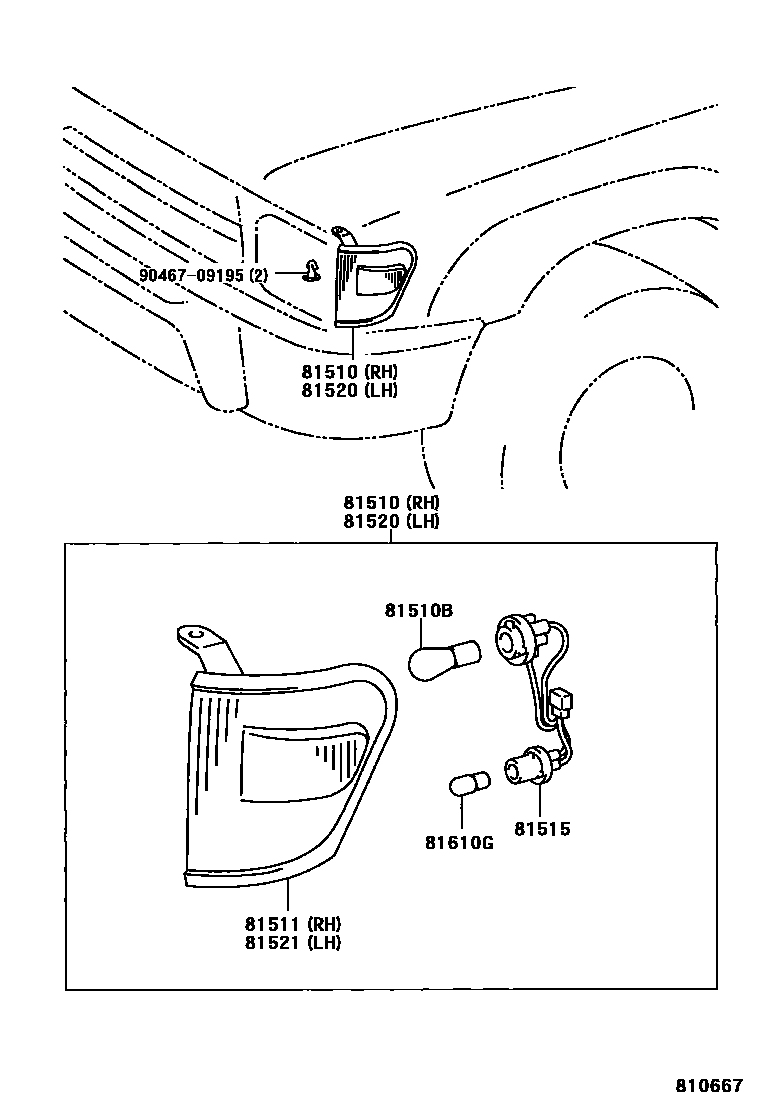 Toyota HILUX 前转向灯 EPC diagram — 810667