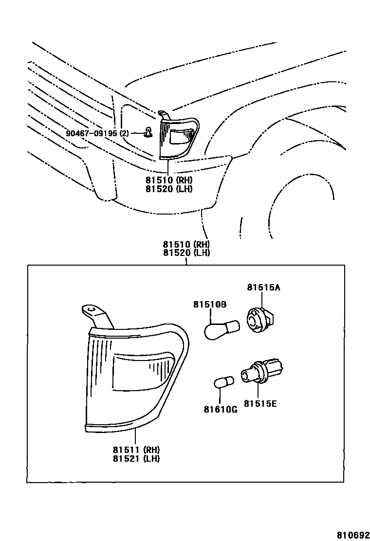 Toyota HILUX 前转向灯 EPC diagram — 810692
