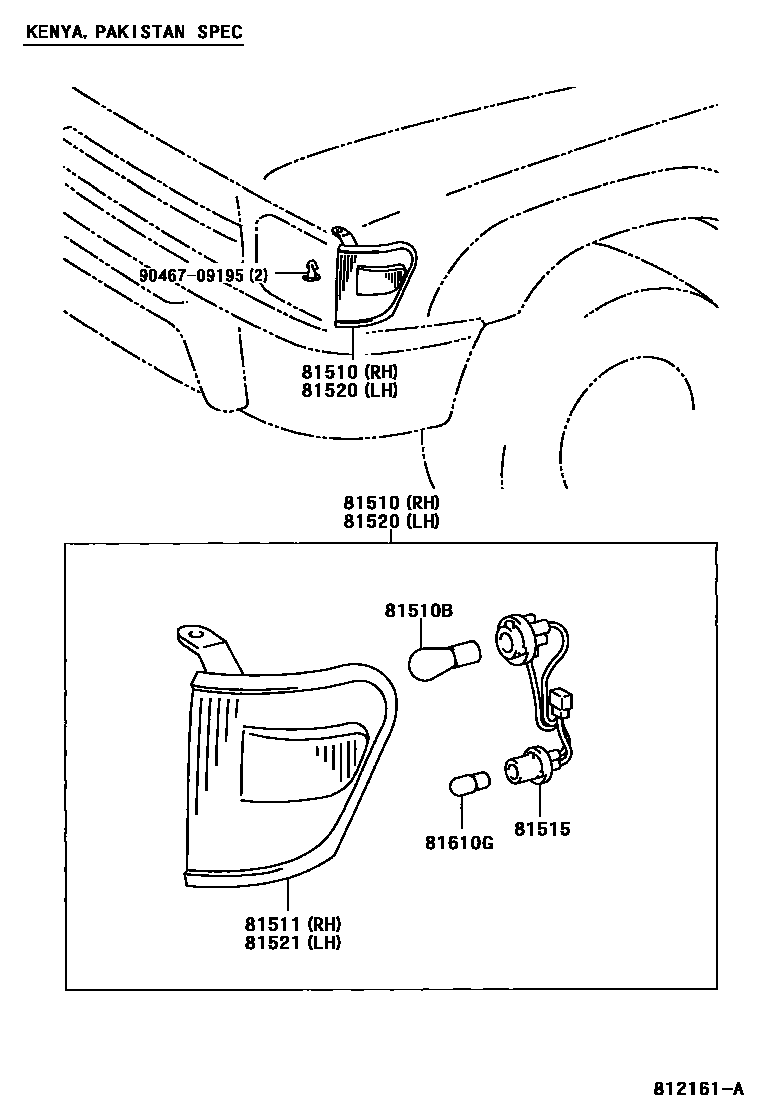 Toyota HILUX 前转向灯 EPC diagram — 812161A