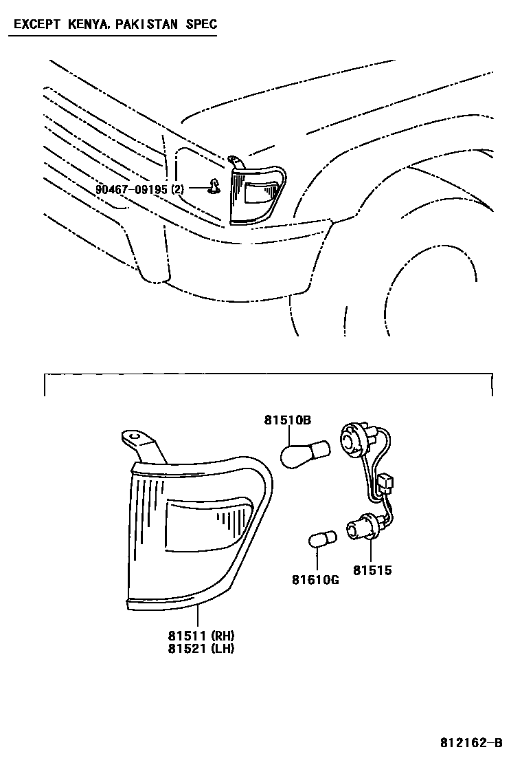 Toyota HILUX 前转向灯 EPC diagram — 812162B