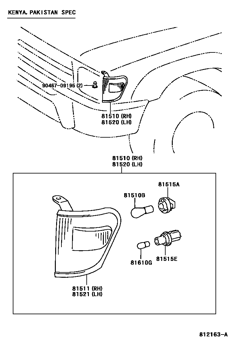 Toyota HILUX 前转向灯 EPC diagram — 812163A