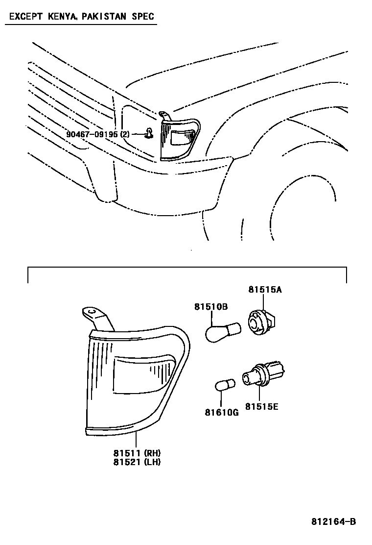 Toyota HILUX 前转向灯 EPC diagram — 812164B