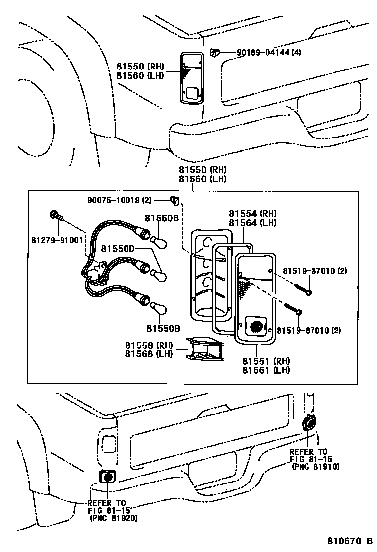 Toyota HILUX 后组合灯 EPC diagram — 810670B