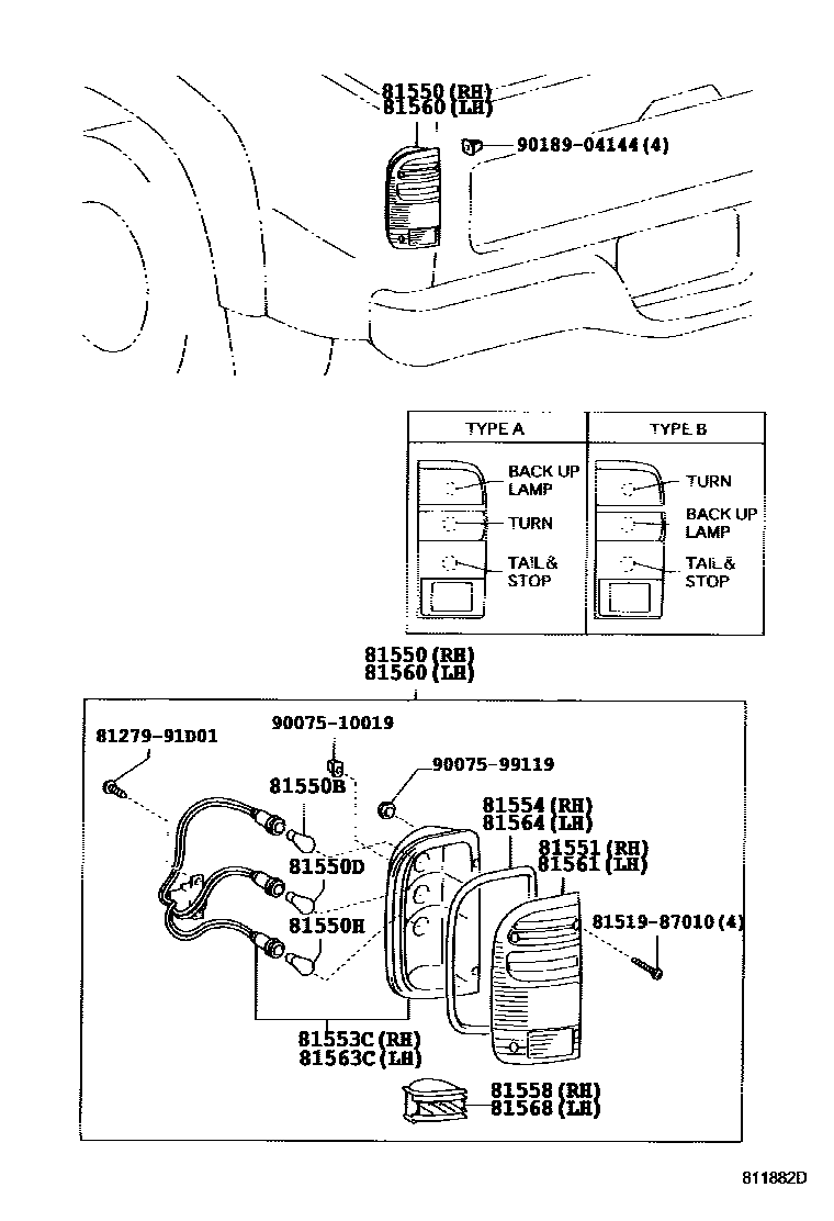 Toyota HILUX 后组合灯 EPC diagram — 811882D