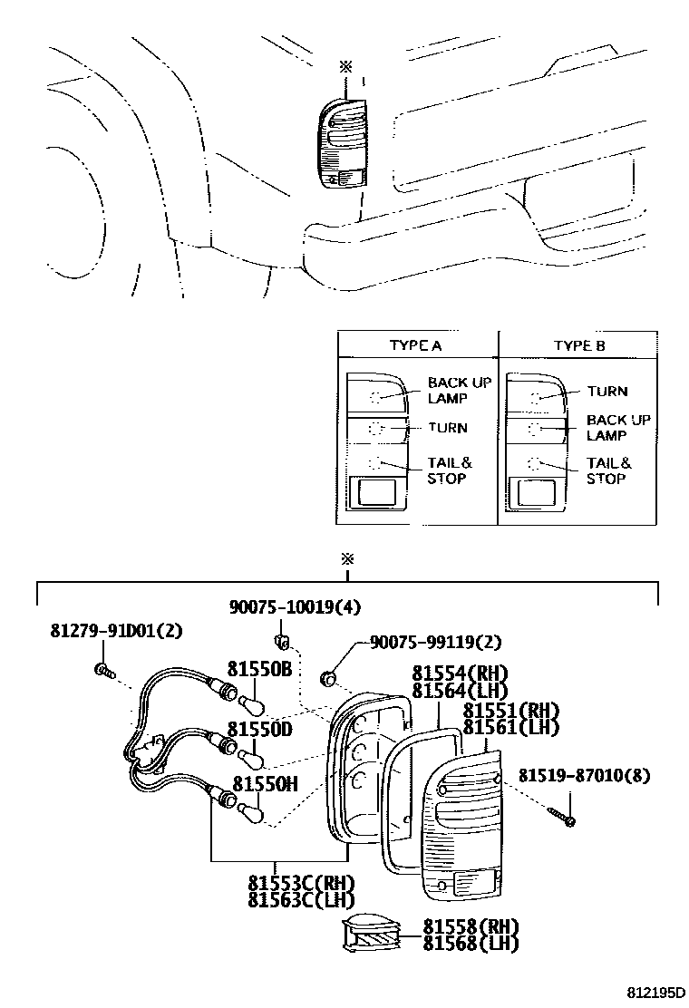 Toyota HILUX 后组合灯 EPC diagram — 812195D