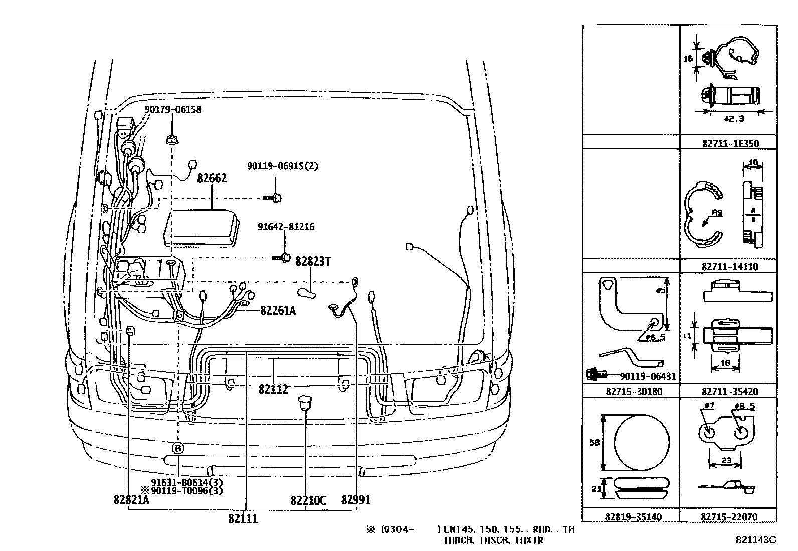 Toyota HILUX 线束和卡夹 EPC diagram — 821143G