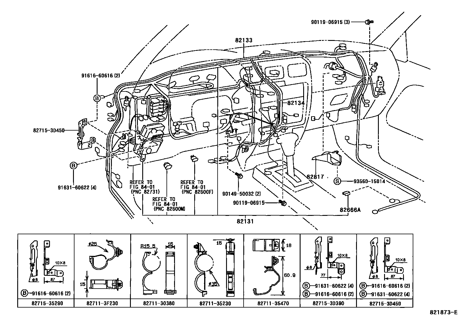 Toyota HILUX 线束和卡夹 EPC diagram — 821873E