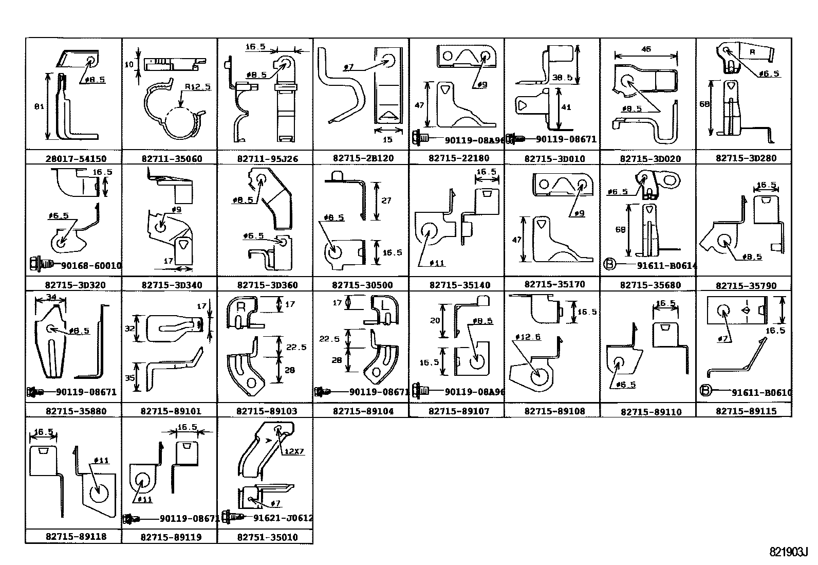 Toyota HILUX 线束和卡夹 EPC diagram — 821903J