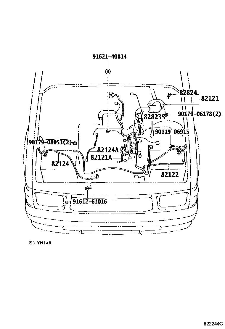 Toyota HILUX 线束和卡夹 EPC diagram — 822244G