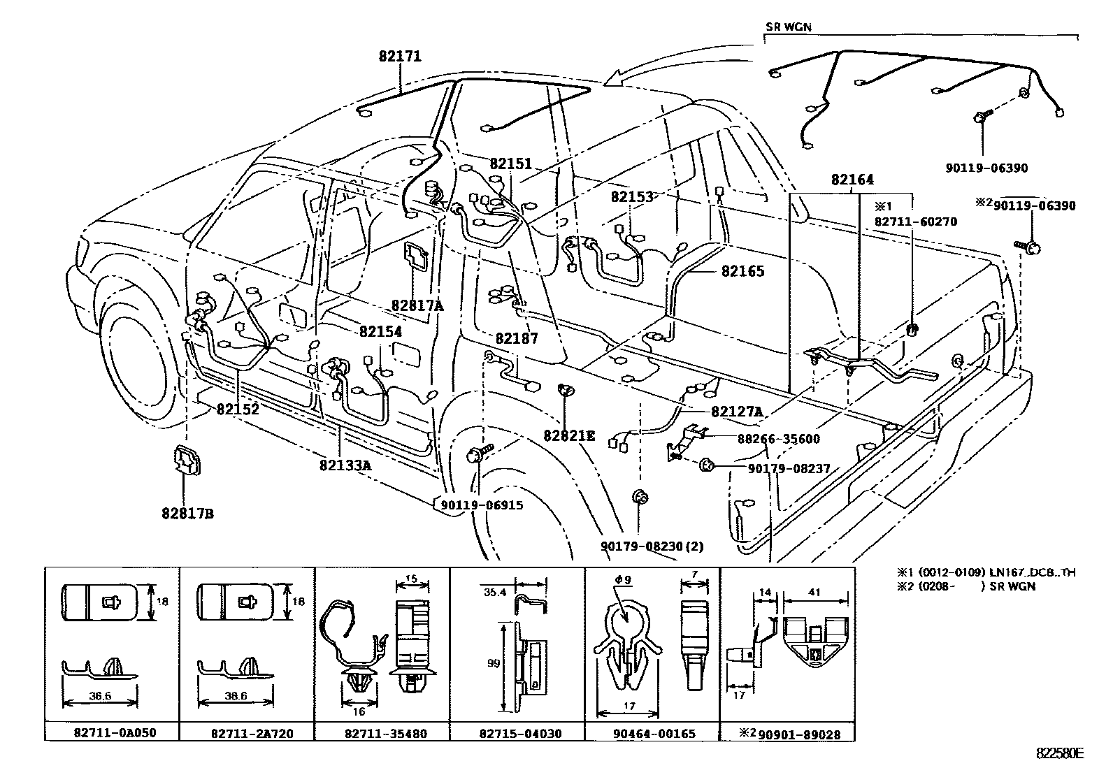Toyota HILUX 线束和卡夹 EPC diagram — 822580E