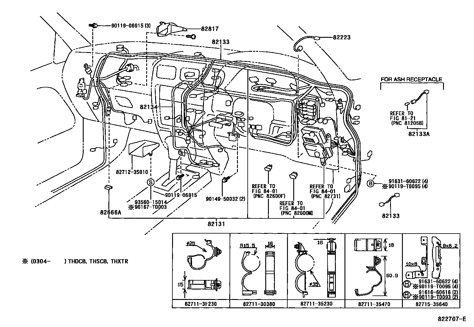 Toyota HILUX 线束和卡夹 EPC diagram — 822707E