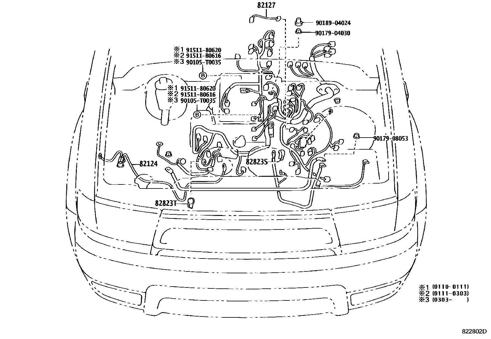 Toyota HILUX 线束和卡夹 EPC diagram — 822802D