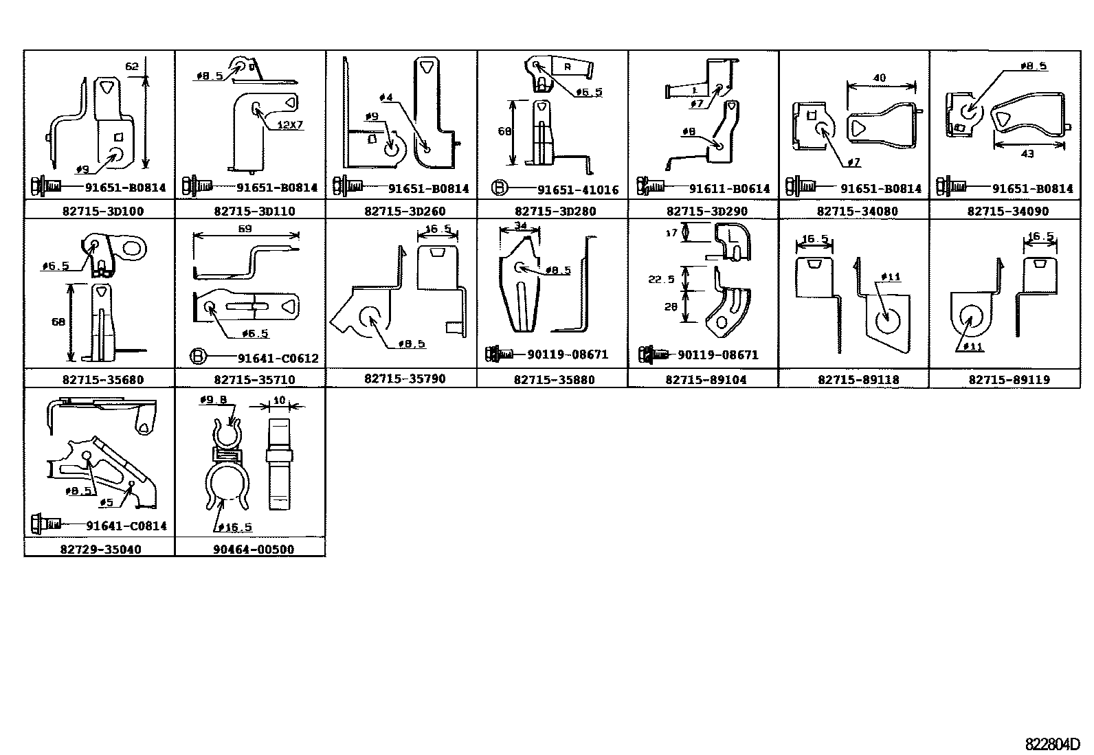 Toyota HILUX 线束和卡夹 EPC diagram — 822804D