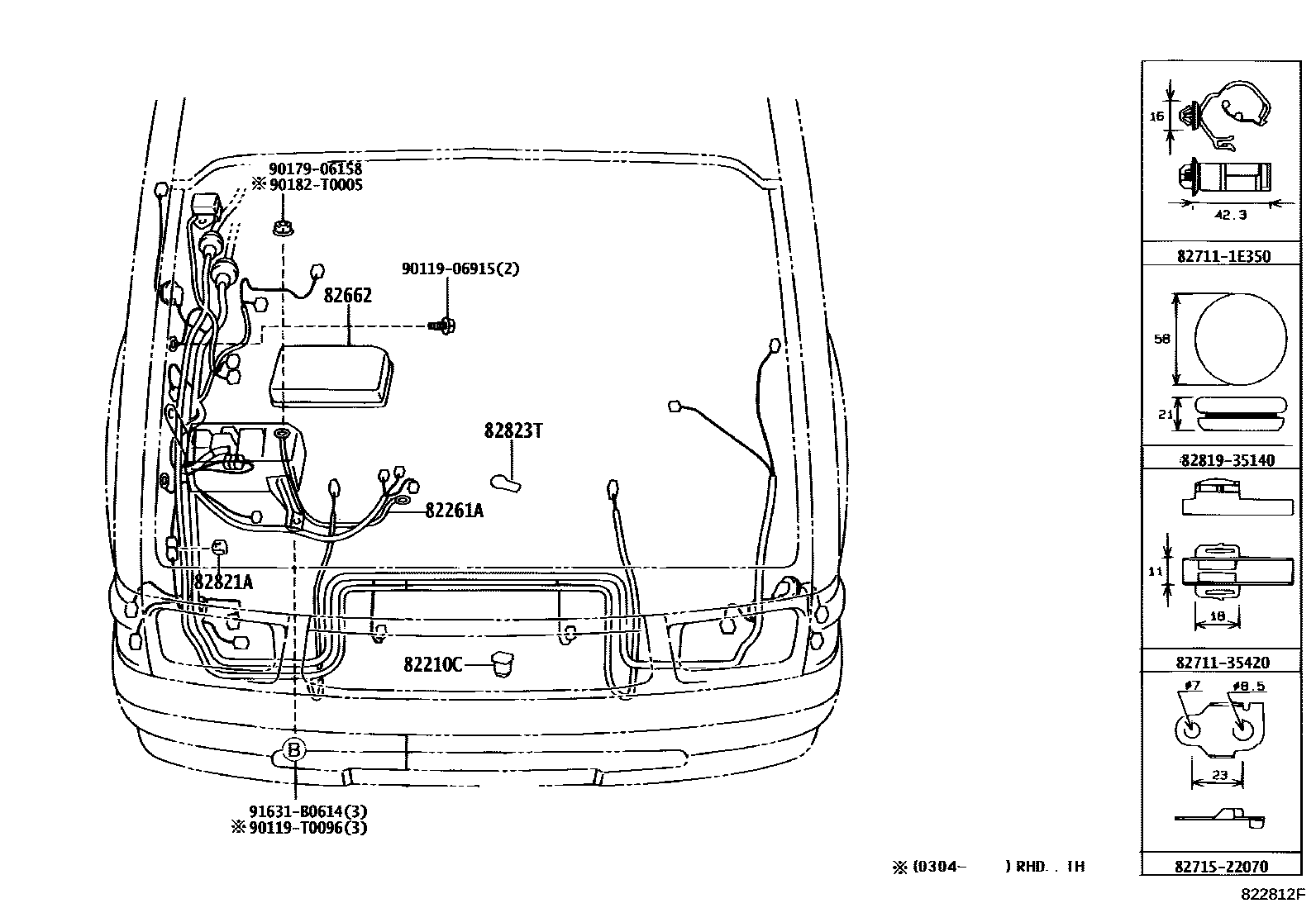 Toyota HILUX 线束和卡夹 EPC diagram — 822812F
