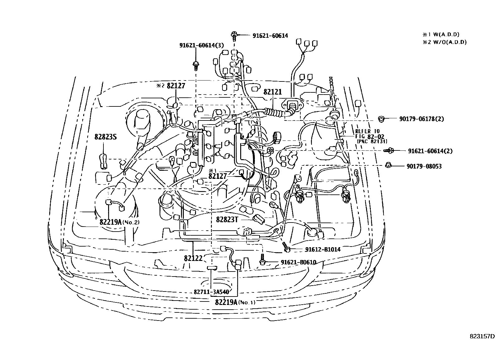 Toyota HILUX 线束和卡夹 EPC diagram — 823157D