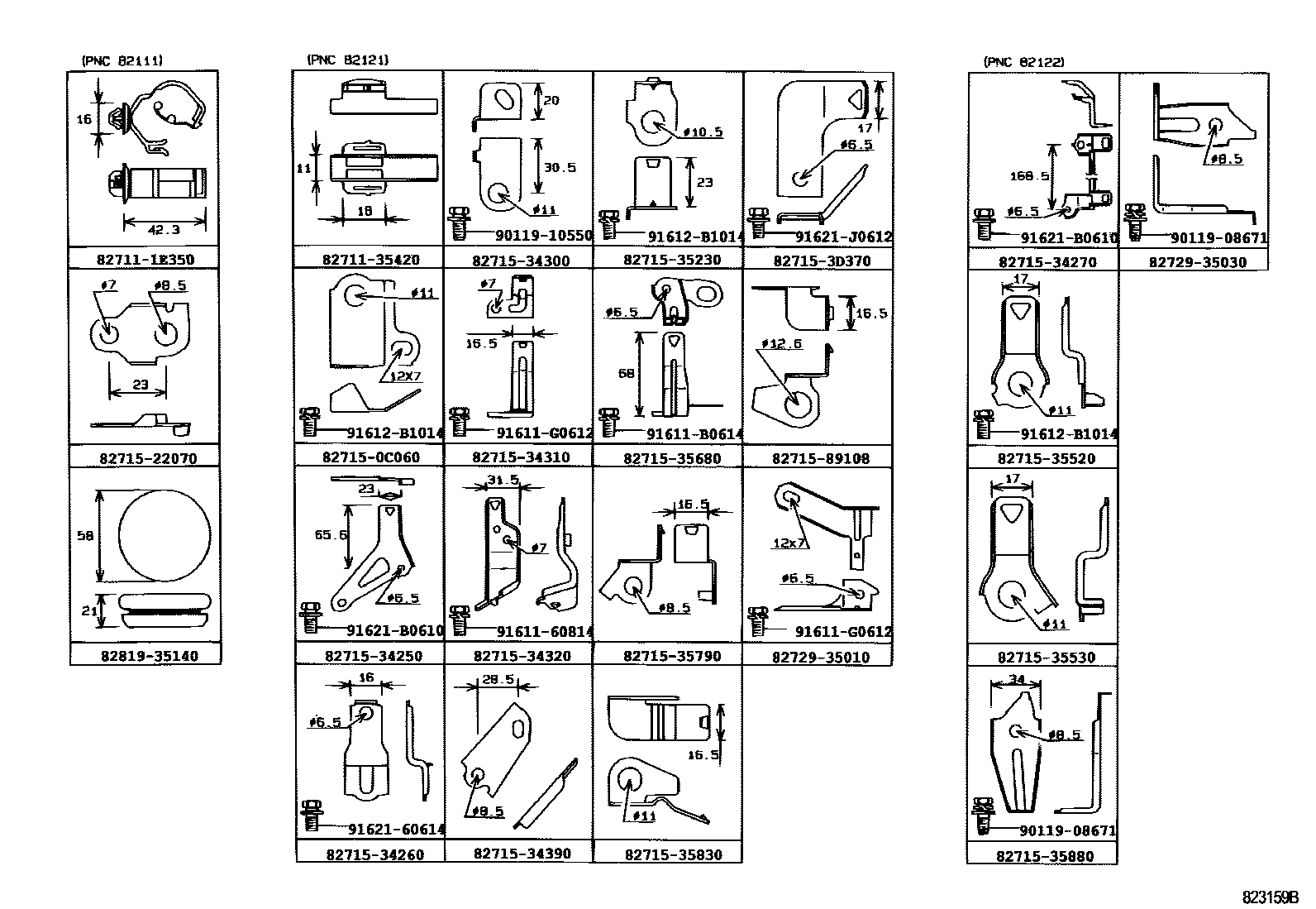 Toyota HILUX 线束和卡夹 EPC diagram — 823159B