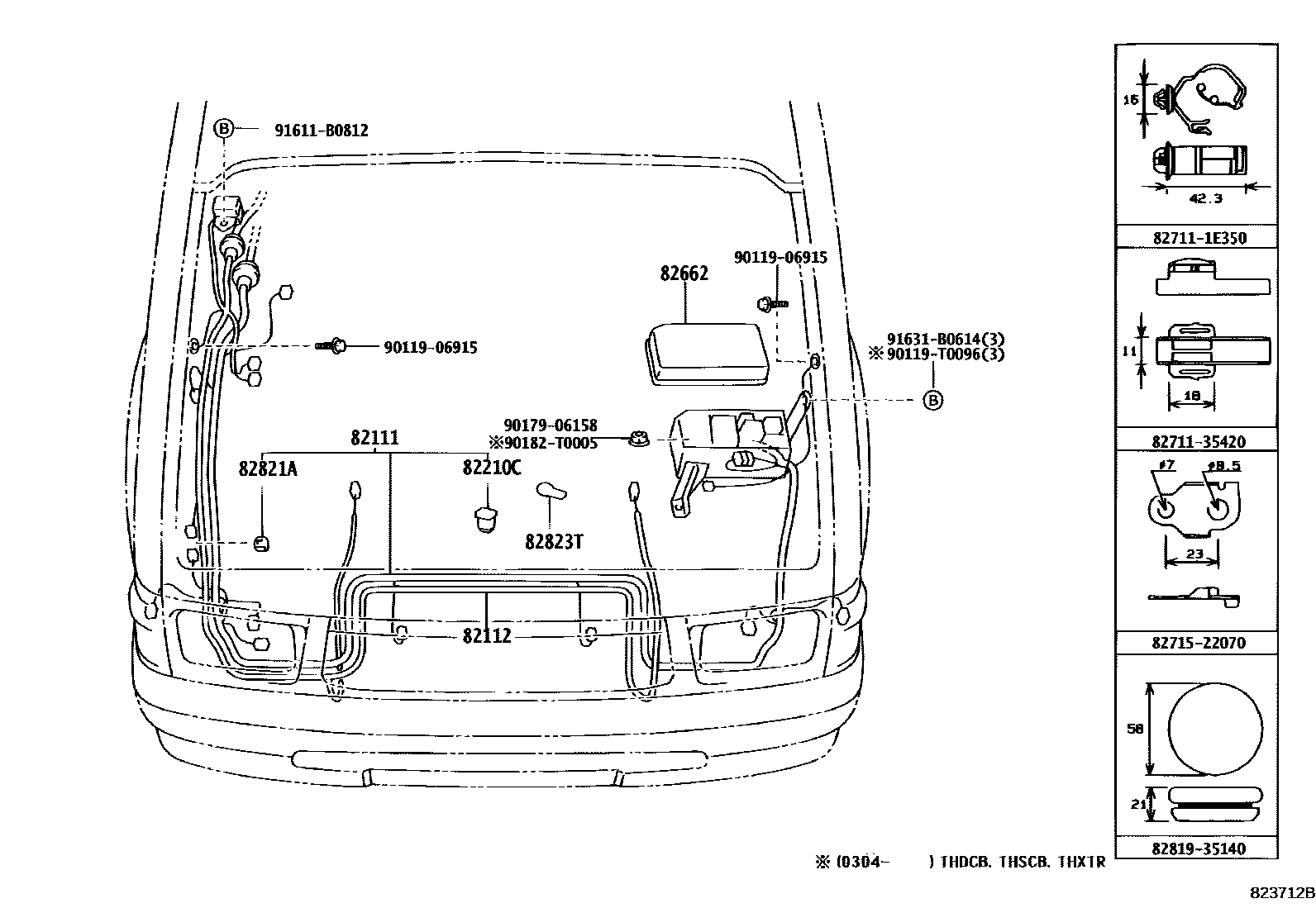 Toyota HILUX 线束和卡夹 EPC diagram — 823712B