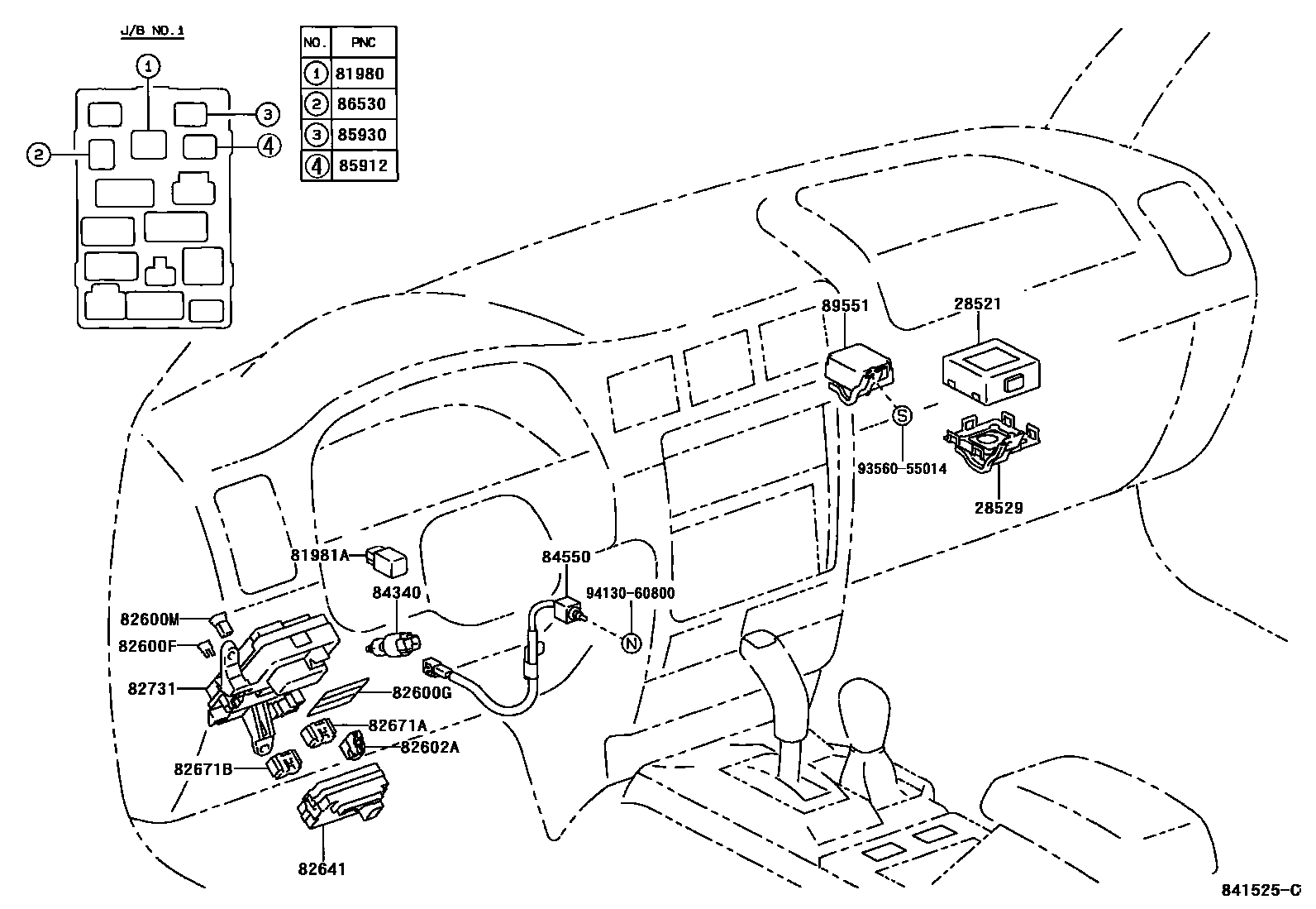 Toyota HILUX 开关和继电器和ECU EPC diagram — 841525C