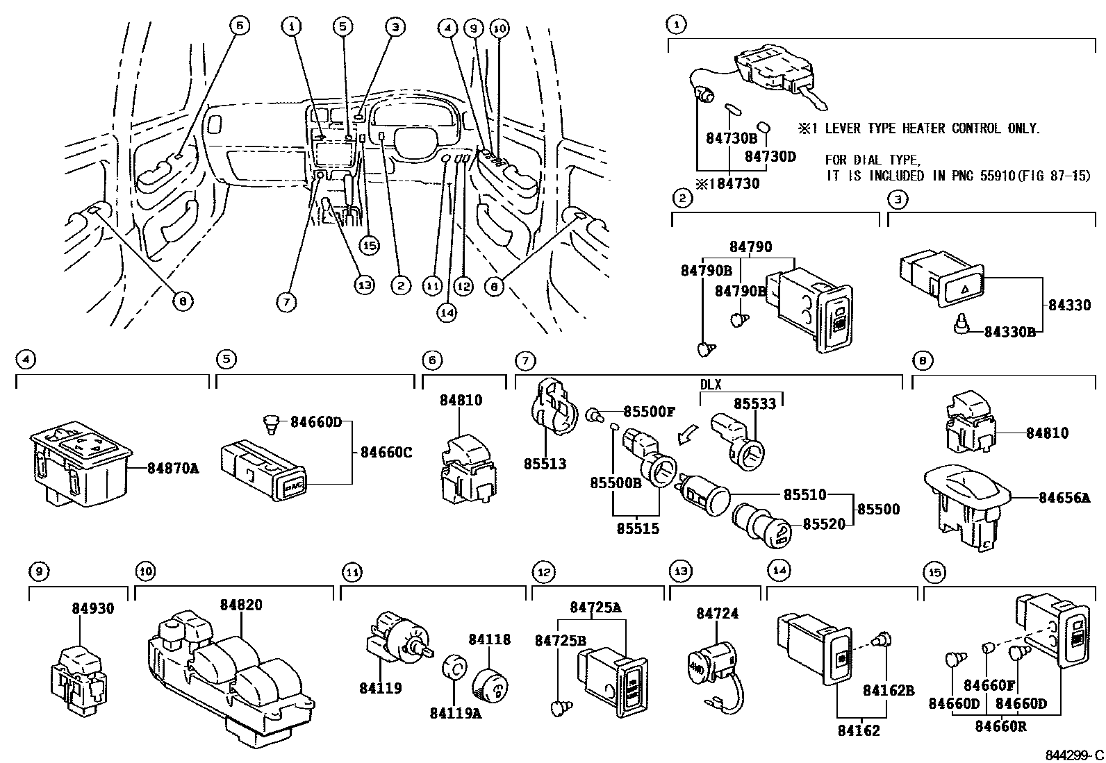 Toyota HILUX 开关和继电器和ECU EPC diagram — 844299C