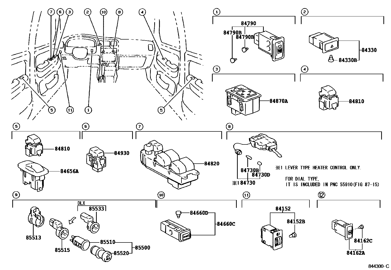 Toyota HILUX 开关和继电器和ECU EPC diagram — 844300C