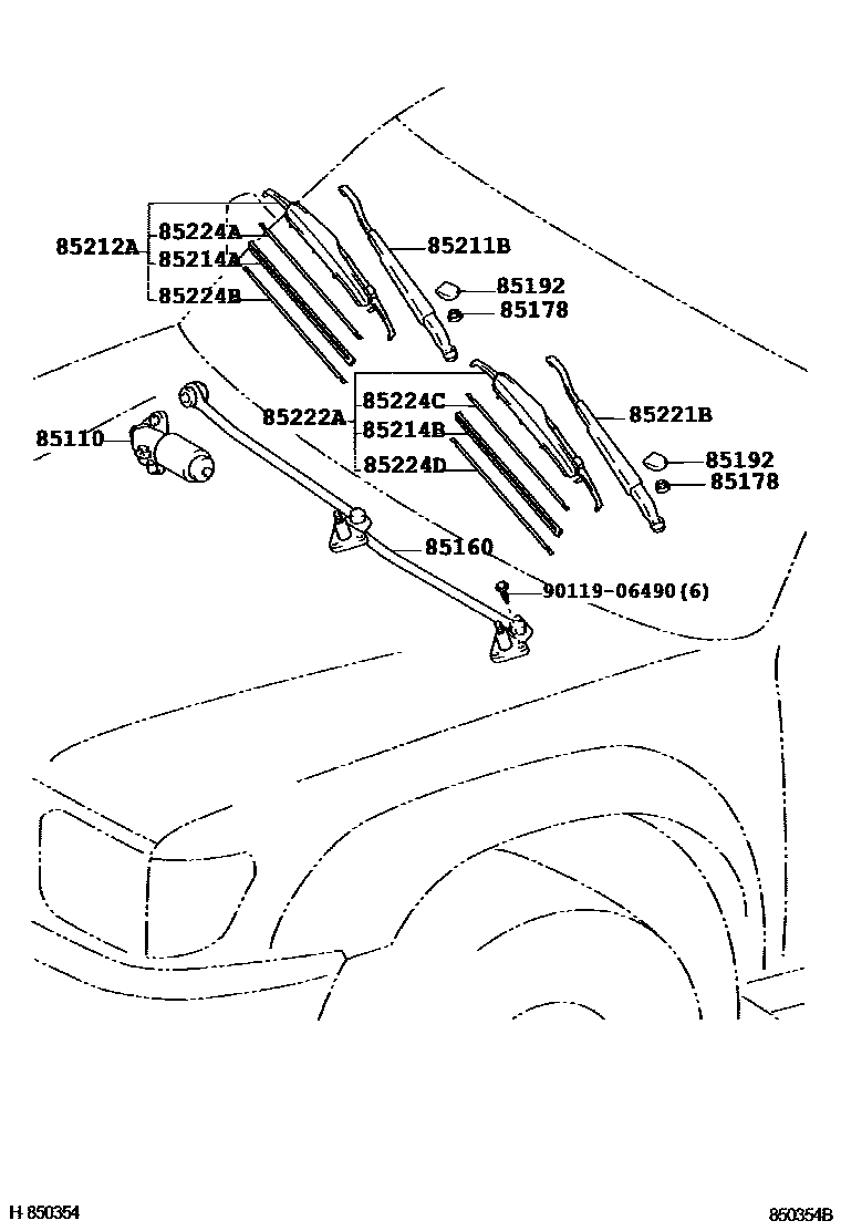 Toyota HILUX 挡风玻璃刮水器 EPC diagram — 850354B